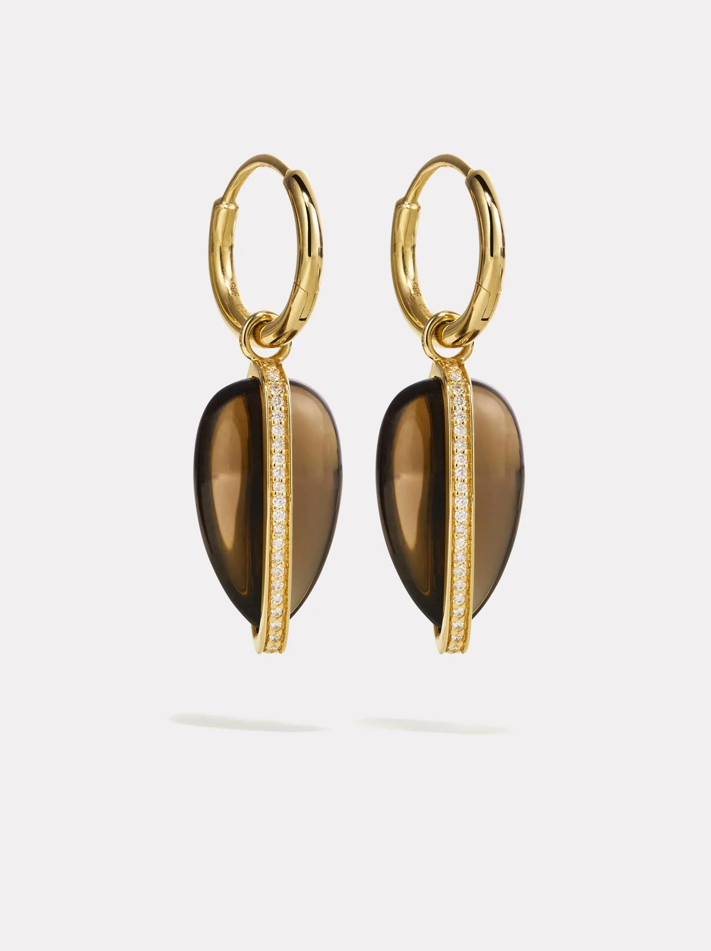 14K Diamond Pebble Earrings in Smokey Quartz - Image 3