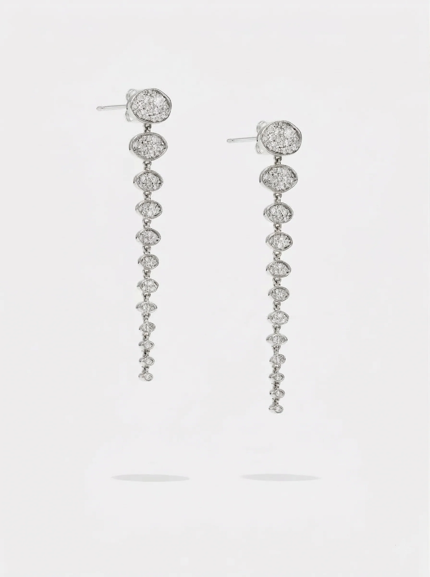 Long Cluster Diamond Earrings - White Gold - Image 2