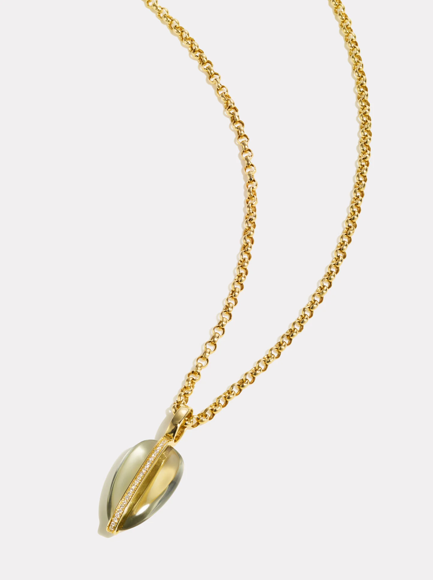 Small Diamond Pebble Pendant in Green Amethyst | 14K - Image 3