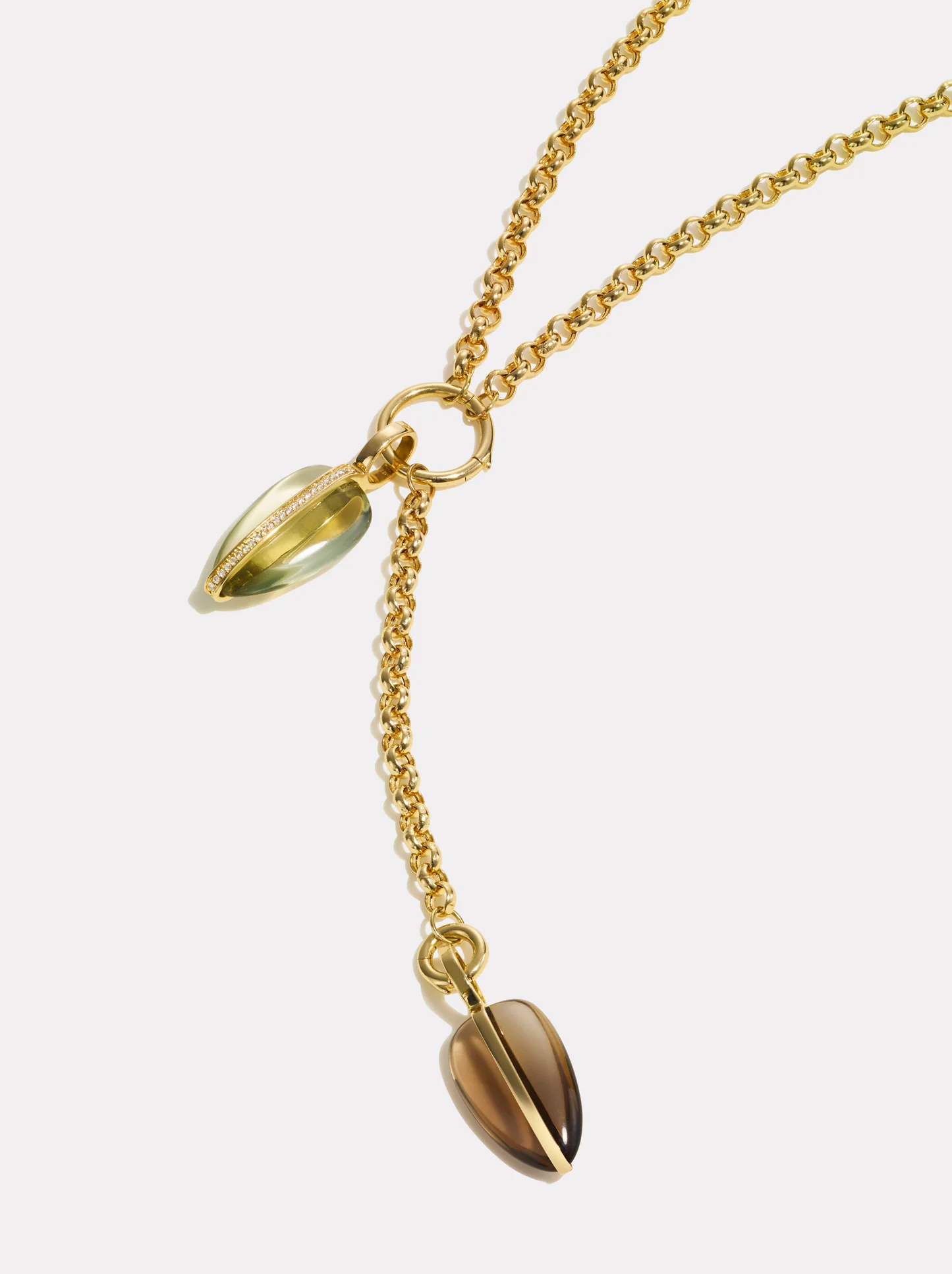 Small Diamond Pebble Pendant in Green Amethyst | 14K - Image 4
